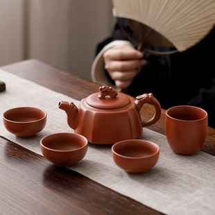 紫砂壶一壶四杯功夫茶具家用高档半手工泡茶壶茶杯户外旅行便携式