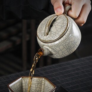 家用整套陶瓷青瓷功夫茶杯泡茶壶三才盖碗 纯手工传世哥窑茶具套装