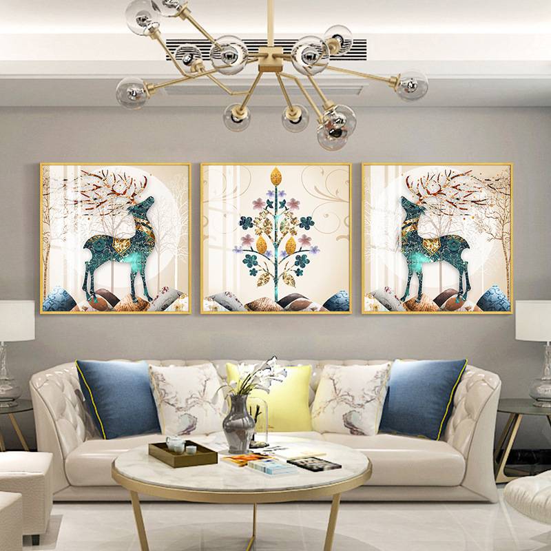 现代轻奢鹿玄幻餐桌饭厅客厅装饰画正方形挂画餐厅玄关画INS风图片