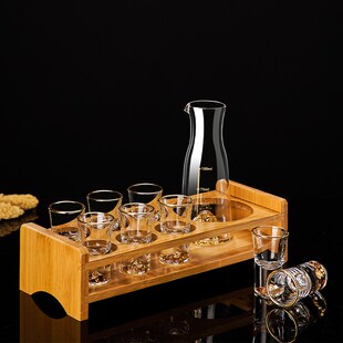 中式 家用白酒杯套装 金箔分酒壶高档酒具金山玻璃酒具一口杯烈酒杯