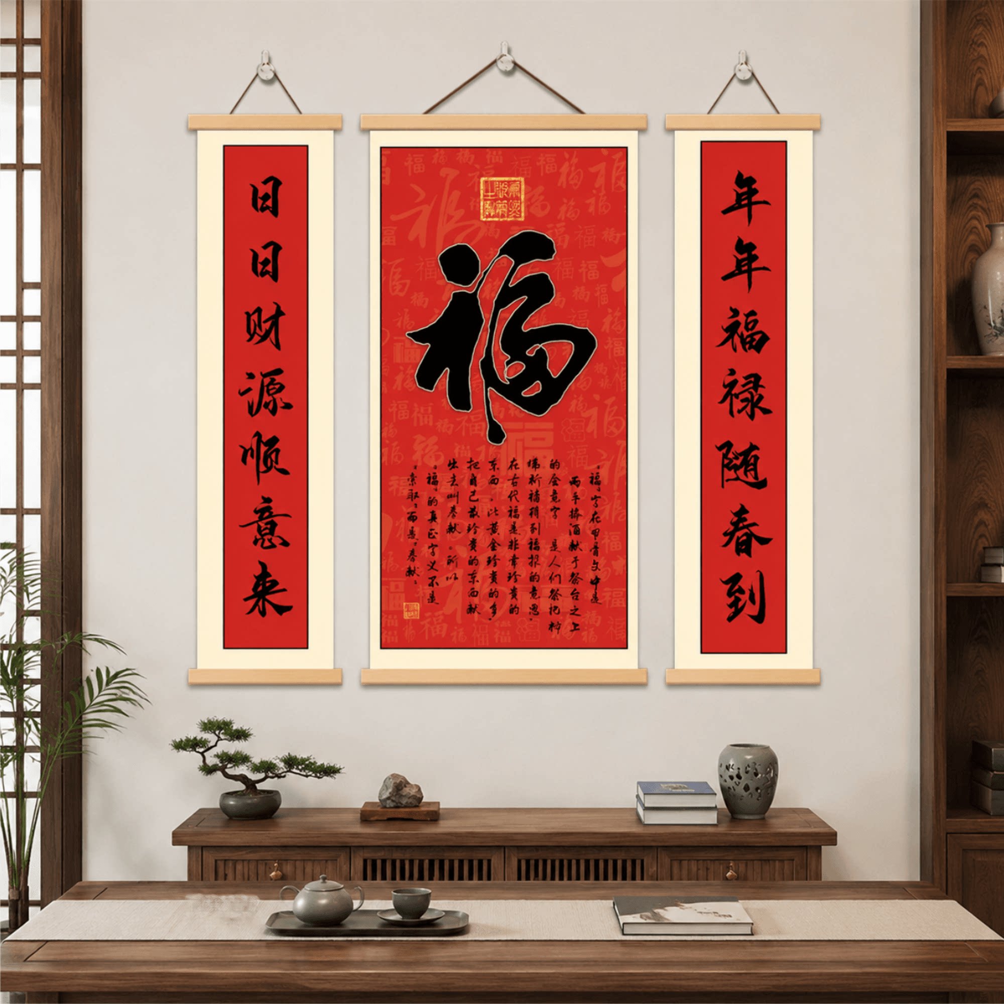 新款中式福字中堂挂画对联客厅玄关茶室招财镇宅大气书法装饰壁画