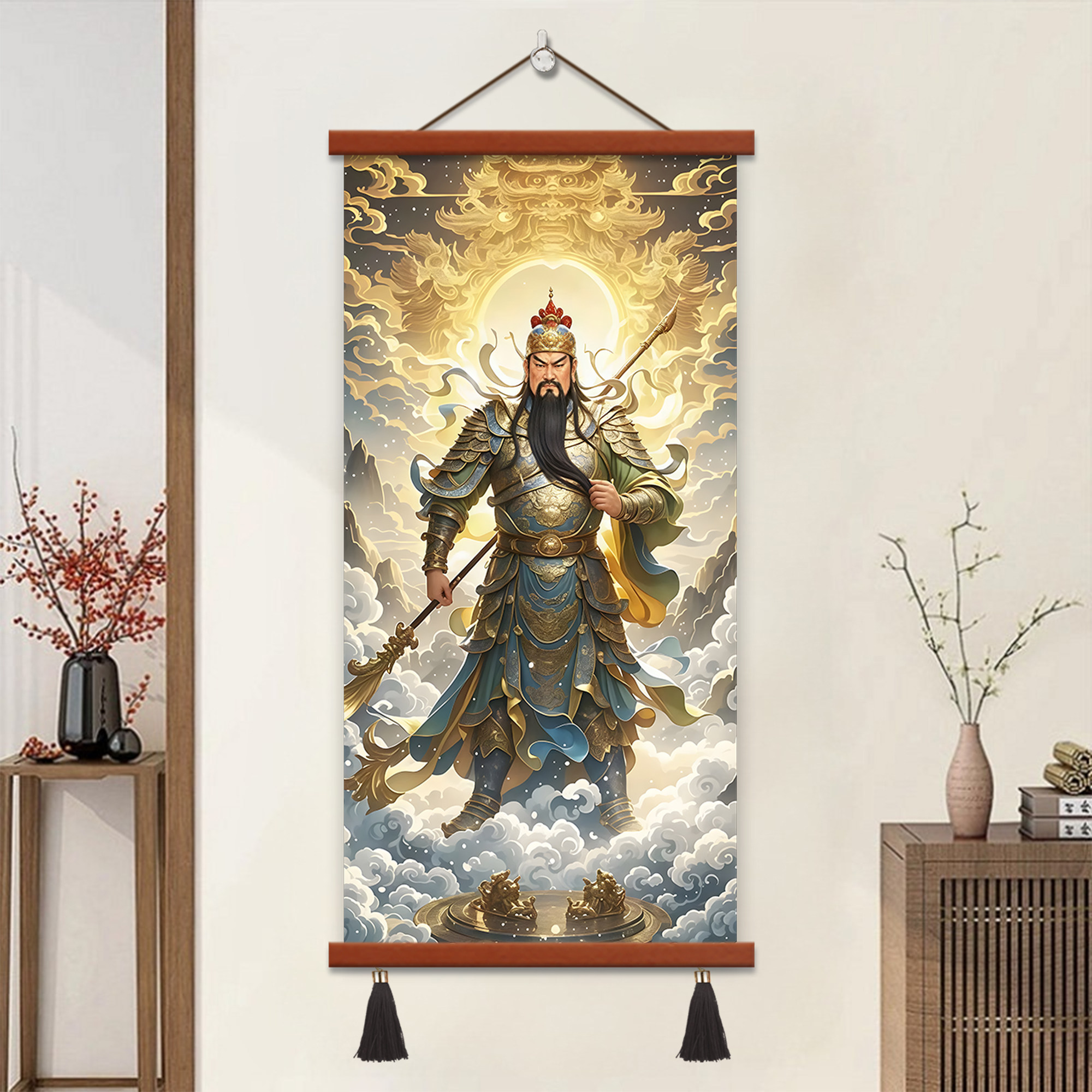 关公挂画玄关装饰画武财神关二爷画像关羽挂轴画客厅房间卧室入户