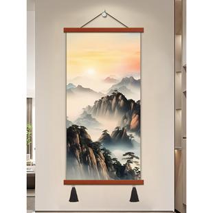 新中式旭日东升玄关装饰画沙发背景墙太阳画挂画日出东方卷轴壁画