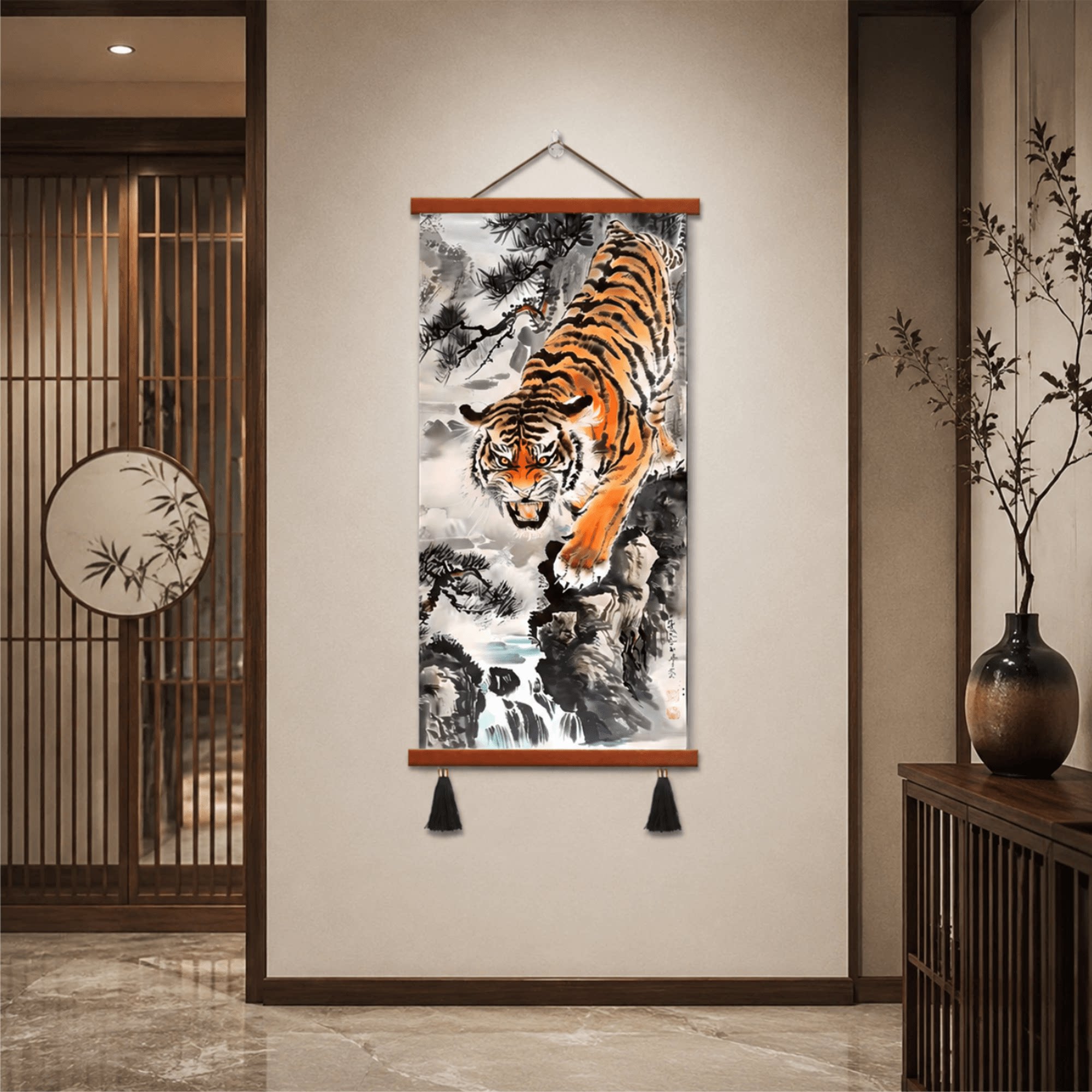 新中式玄关下山虎国画装饰挂画客厅书房办公室卧室墙面风水装饰画