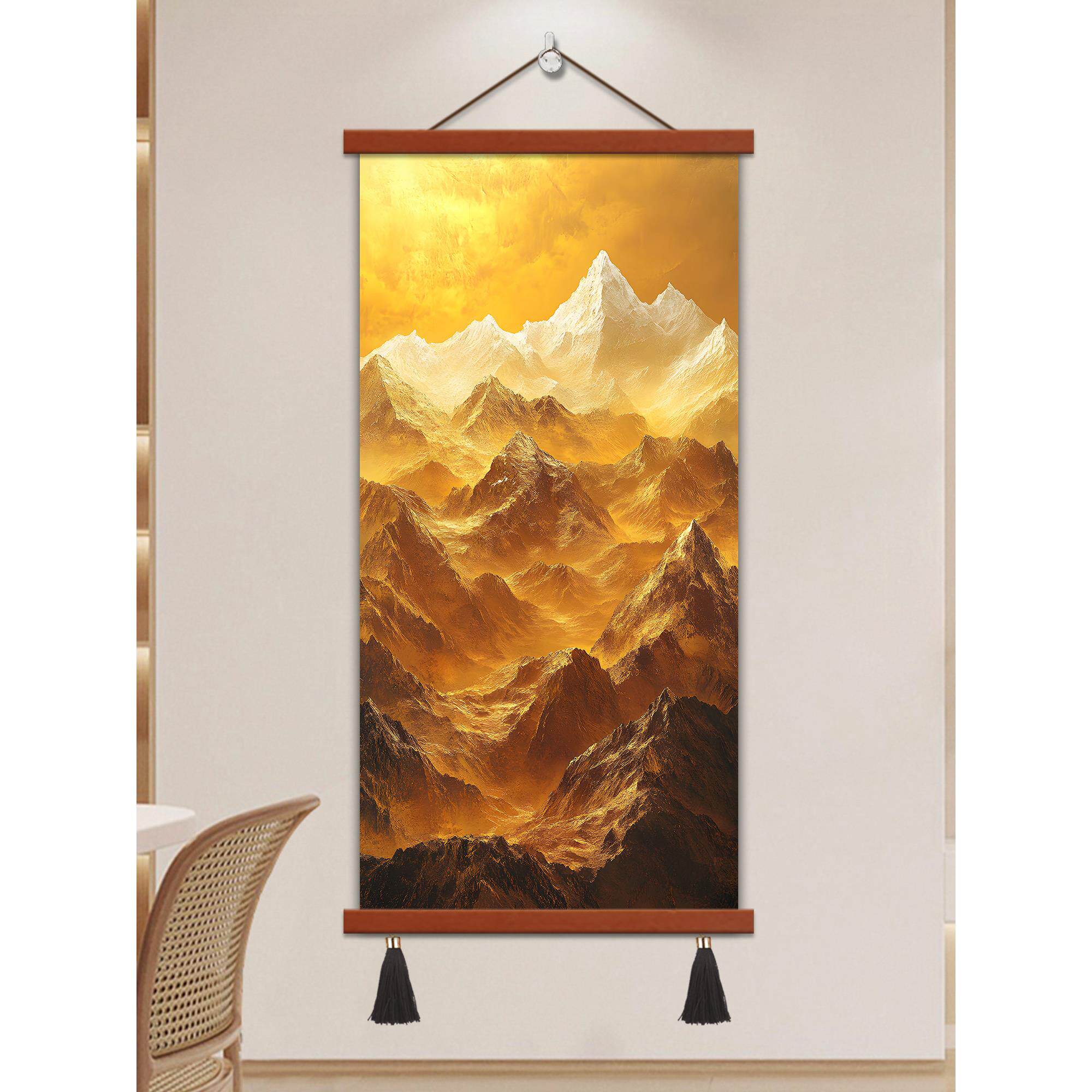 日照金山入户正对门玄关装饰画新中式东墙客厅走廊过道挂画大尺寸