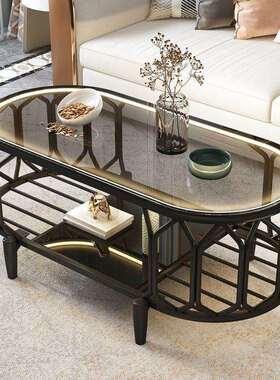 客厅现个性极简圆轻奢家FUS型用形小户玻璃茶几创意网红铁艺代简