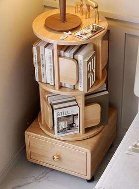 全木旋转小书架实旋转书边物架卧室儿童书柜简约床头柜床收100372