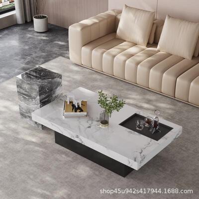 意式轻奢岩板茶几客轻厅小家用大型奢PAA户现代简约2025新款岩板
