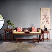 新中式 推拉罗汉床厅茶桌客椅组合黑桃木茶TEE室厅休闲胡双客人罗