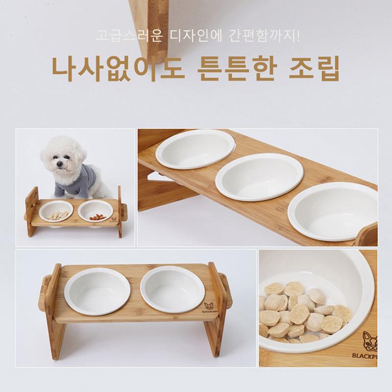 新碗品宠物猫架架JWR竹制可调节宠物碗碗架带陶瓷碗猫狗可用宠物图片