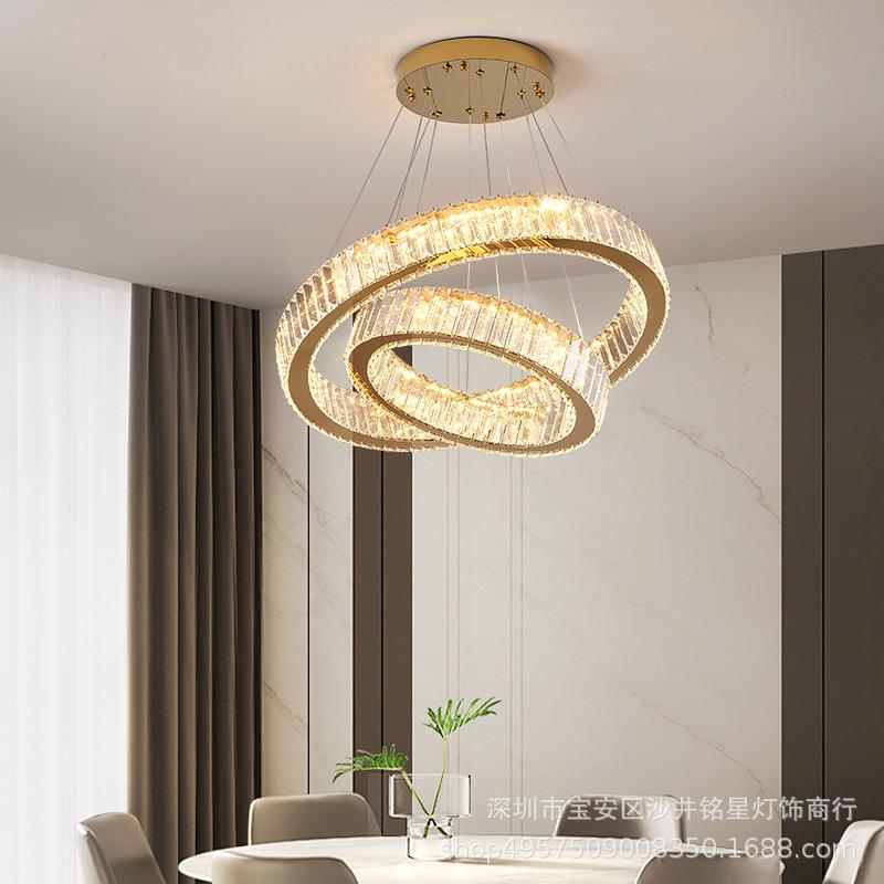 晶客厅吊轻奢634水灯圆圈环酒形店别墅挑空三四层楼梯复灯式楼大