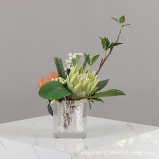 简约现整代轻奢脂仿真花摆件家居客51厅体花艺组合明树花透器装饰
