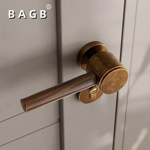 BAG397室内卧室家用木门灰把手吸磁静音锁复古咖系列中式胡B桃木