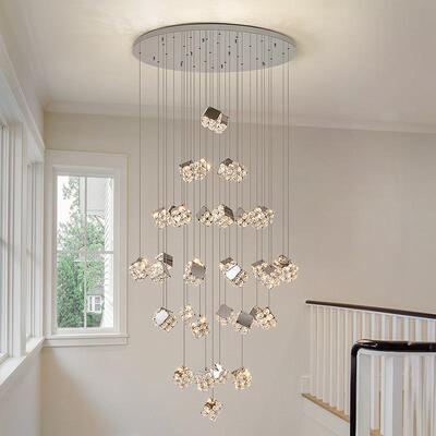 复式大吊灯轻水晶别墅楼客厅挑空楼梯长吊灯奢现代简约旋灯XRK转