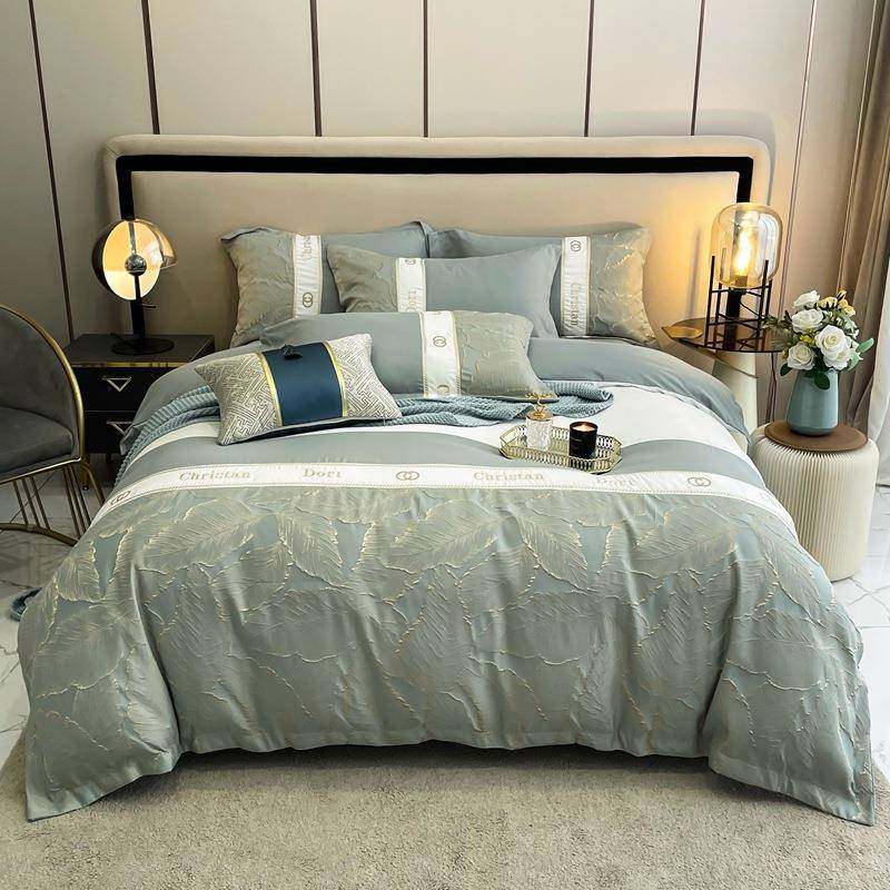 新款提件6988花四套床上用品轻奢浮雕刺绣提花三件套被套床家单床