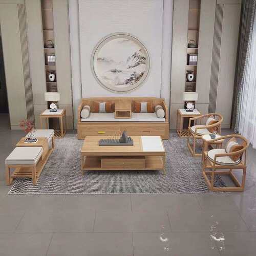 新中木式实OSG沙发合组禅意客代厅大小户型别墅现白蜡木储物原木