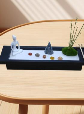 枯水禅意沙盘摆山件工沙盘摆件艺品冥想微小景观办关公家居玄装饰