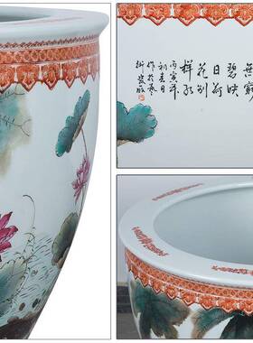 陶瓷大缸手荷绘青花睡莲tb-67063花锦鲤缸客厅书画缸店中式庭院酒