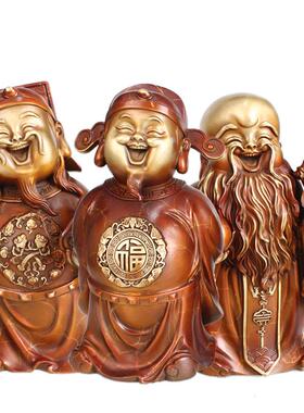 厂家现福禄铜寿三福彩绘铜福吉祥摆货件居家星神像摆件铜福禄寿