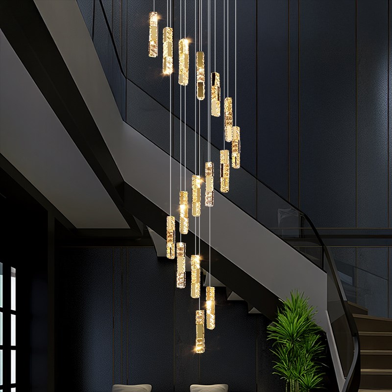 2025新款覆式楼楼梯吊灯长吊灯别墅E挑空客厅吊灯loft公寓水晶吊