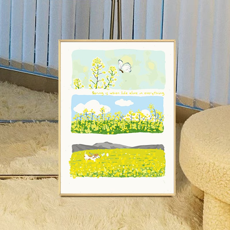 春日系风景数字油画diy填充填色E手工绘花卉丙烯油彩画装饰画图片