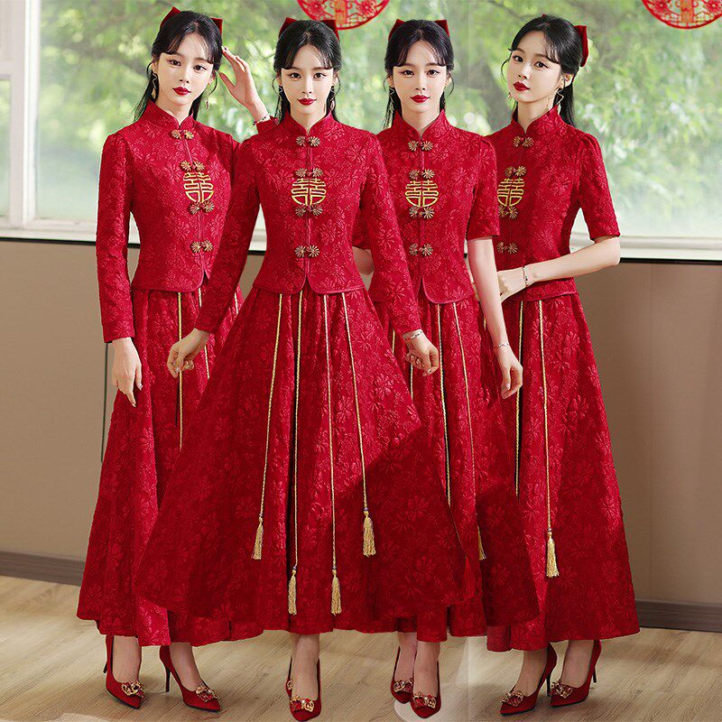 中式敬酒服新娘套装2o023秋冬新款订婚回门结婚礼服复古秀禾服嫁