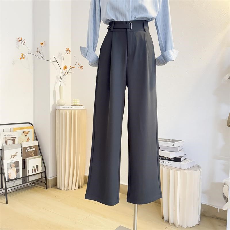 灰色西装裤女20k25春夏季高腰直筒宽松垂感窄版阔腿裤显瘦休闲西