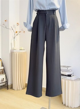 灰色西装裤女20k25春夏季高腰直筒宽松垂感窄版阔腿裤显瘦休闲西