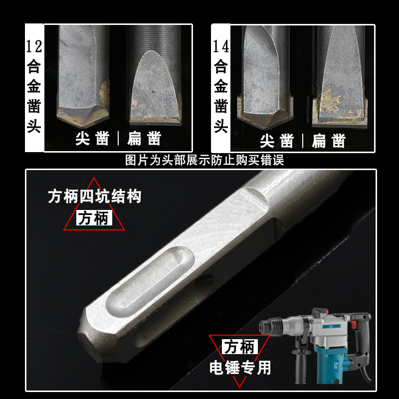 方柄四坑四槽电锤j冲击钻钻头合金凿铲墙王混泥土凿子墙壁布线开