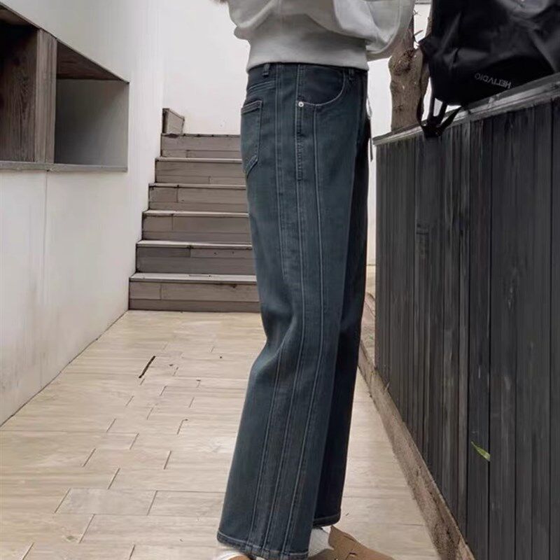 大碗plus定制大码女装微胖复z古直筒牛仔春高腰宽松显瘦遮胯九分