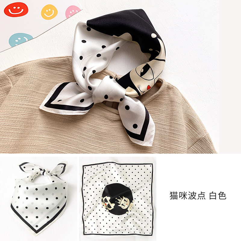 儿童丝巾小方巾女薄款o宝宝婴儿防风盖头真丝围巾纱巾夏季春秋冬