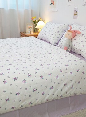 全棉紫色小清新碎花被套单件100纯棉简约田园K风200x230单双人被