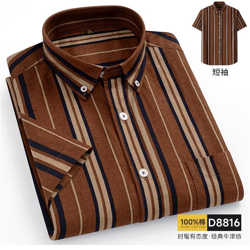 YJ夏季新d款男士短袖衬衫纯棉时尚休闲衬衣中年加肥加大码格子上