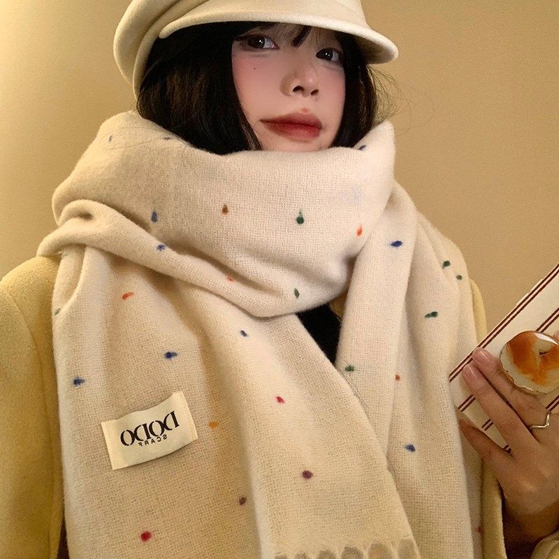 彩虹糖豆围巾女秋冬l季2024年新款韩版百搭氛围感加厚保暖围脖学