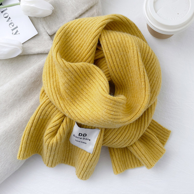 针织粗毛线围巾男女黄色秋冬季学生韩版百搭O儿童短款围脖护颈加