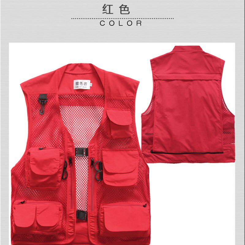 户外休闲夏网眼男摄影钓鱼纯色w马甲多口袋广告马夹坎肩定制印LOG