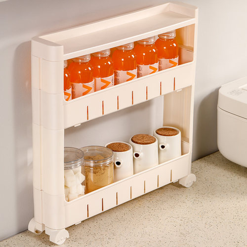 10cm厨房置物架落地多层多功能可移动小推车卫生间V带顶夹缝收纳