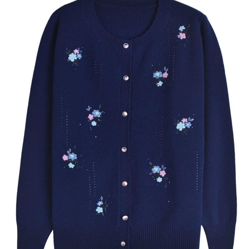 中老年人女秋冬100%纯羊毛开衫C外套洋气妈妈大码针织衫老太太毛