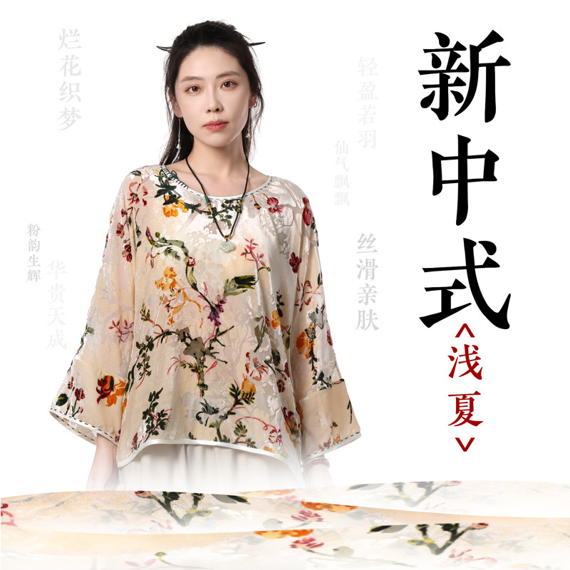 自在仙浅夏 新中式国风女款上衣 春夏季真丝丝绒长袖薄款时尚罩衫