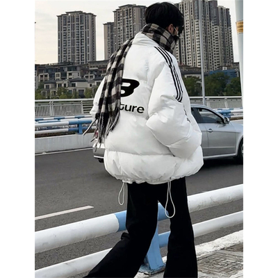 三条杠立领面包服男冬季羽绒棉服