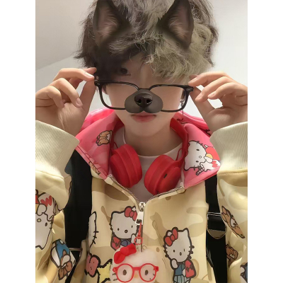美式凯蒂猫满印迷彩连帽卫衣男