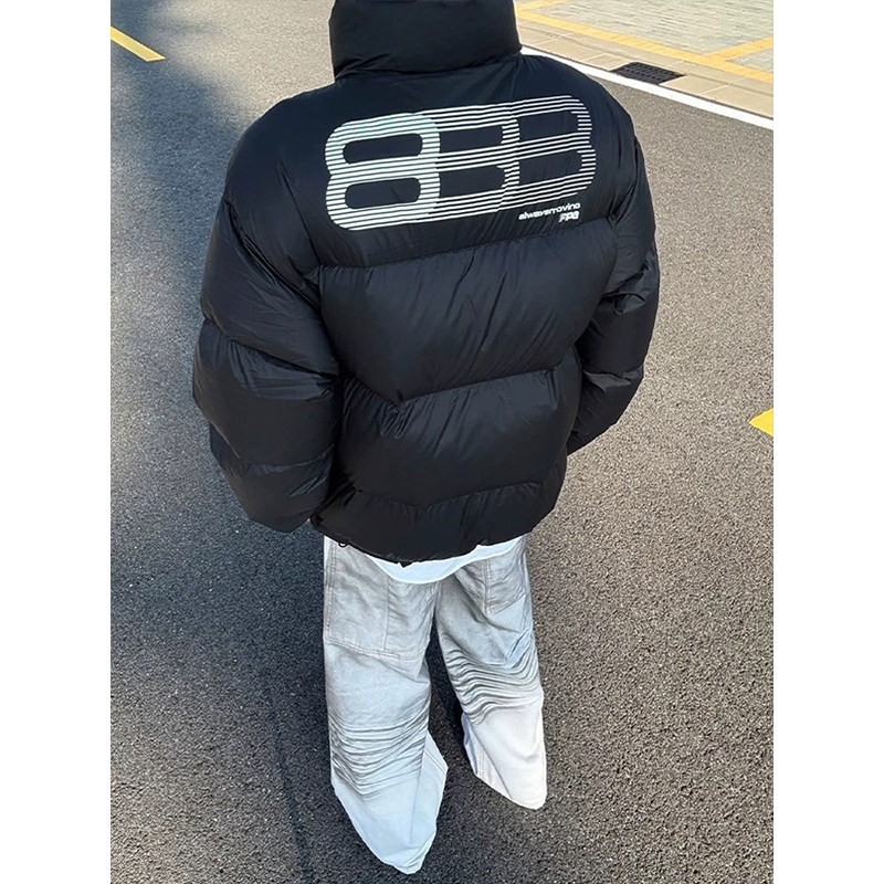 美式街头印花立领开衫棉服男冬季