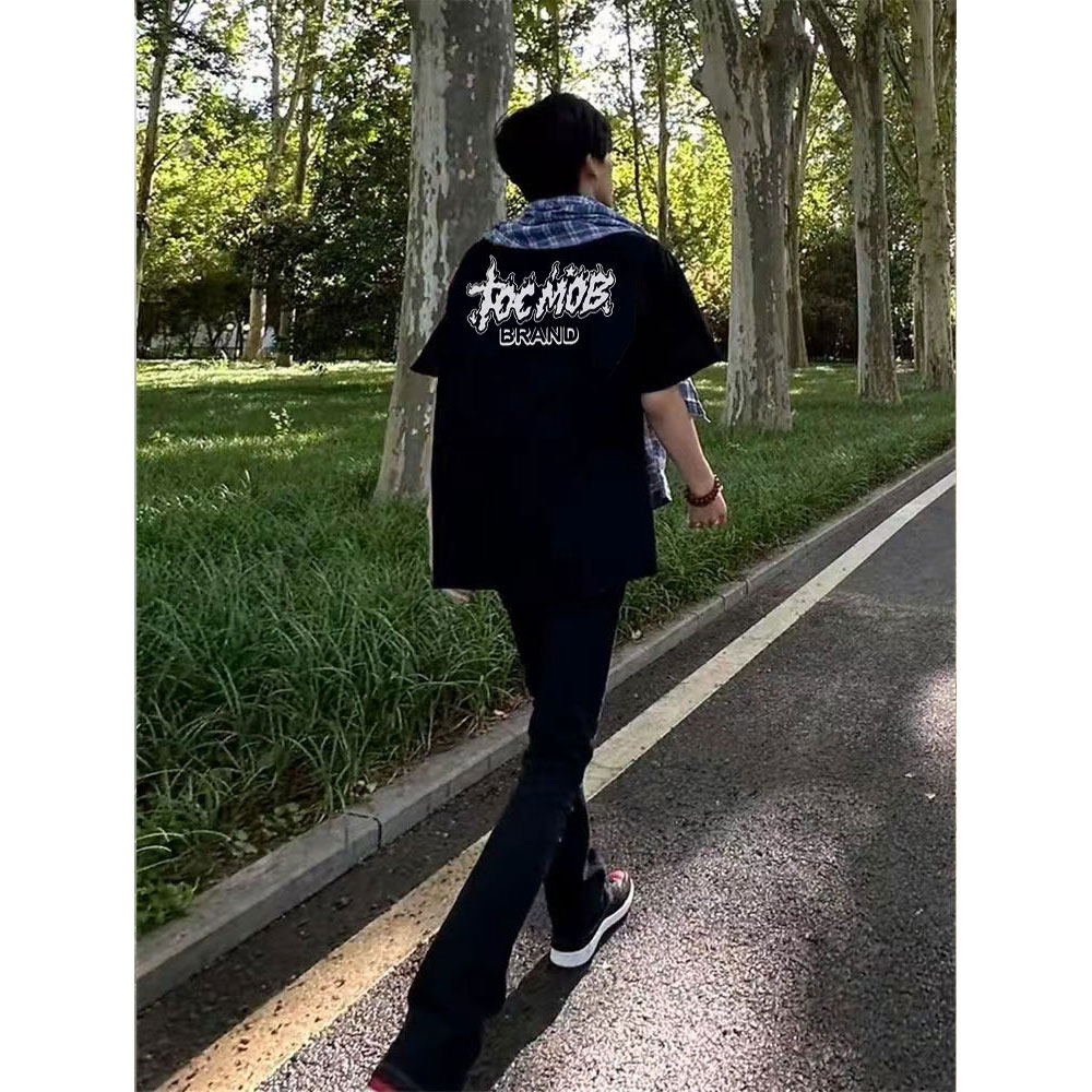 夏季新款宽松重磅休闲黑色上衣