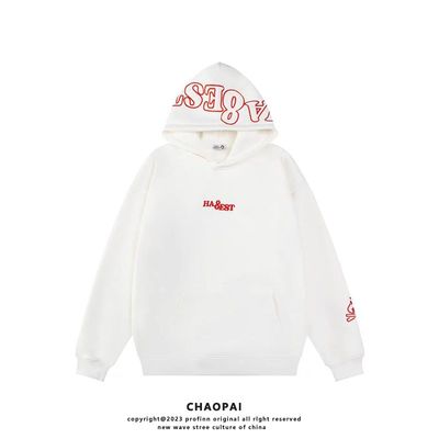 美式字母小火苗刺绣连帽卫衣男