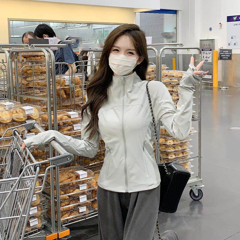 lulu防晒衣女款夏季2025新款小个子立领原纱冰丝修身瑜伽服轻薄款