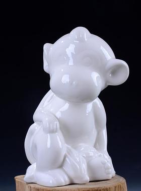 陶瓷小猴子摆件风水镇宅摆设生肖白色吉祥物家居办公装饰工艺礼品