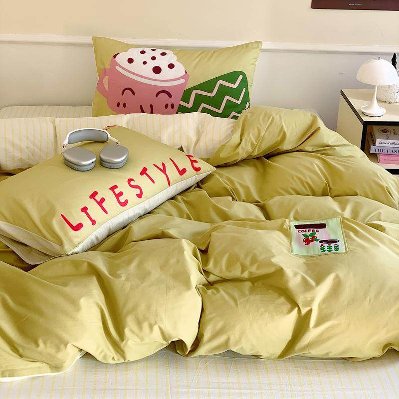 类全床卡棉通数码INO印花绣标四件套拼色A被套床单可爱小清新纯棉,电子元器件市场,其它元器件,淘宝优惠券,粉丝福利购,淘宝优惠卷