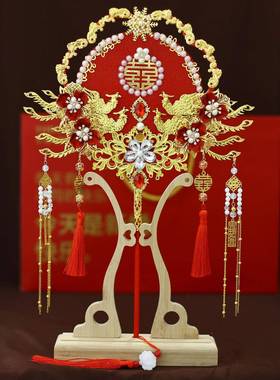 新品团扇结新娘禾服手婚扇MKK中式喜婚扇成品团扇工9145秀红