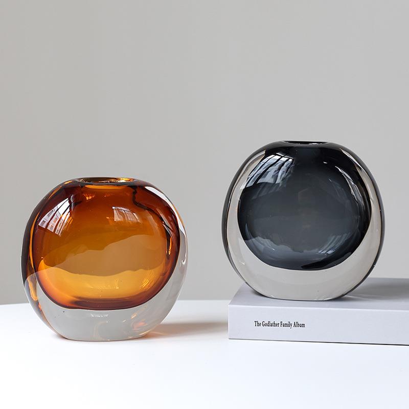 琉璃瓶轻奢样板房软装饰客厅摆件桌面花创插NXJ花意彩色玻璃艺花