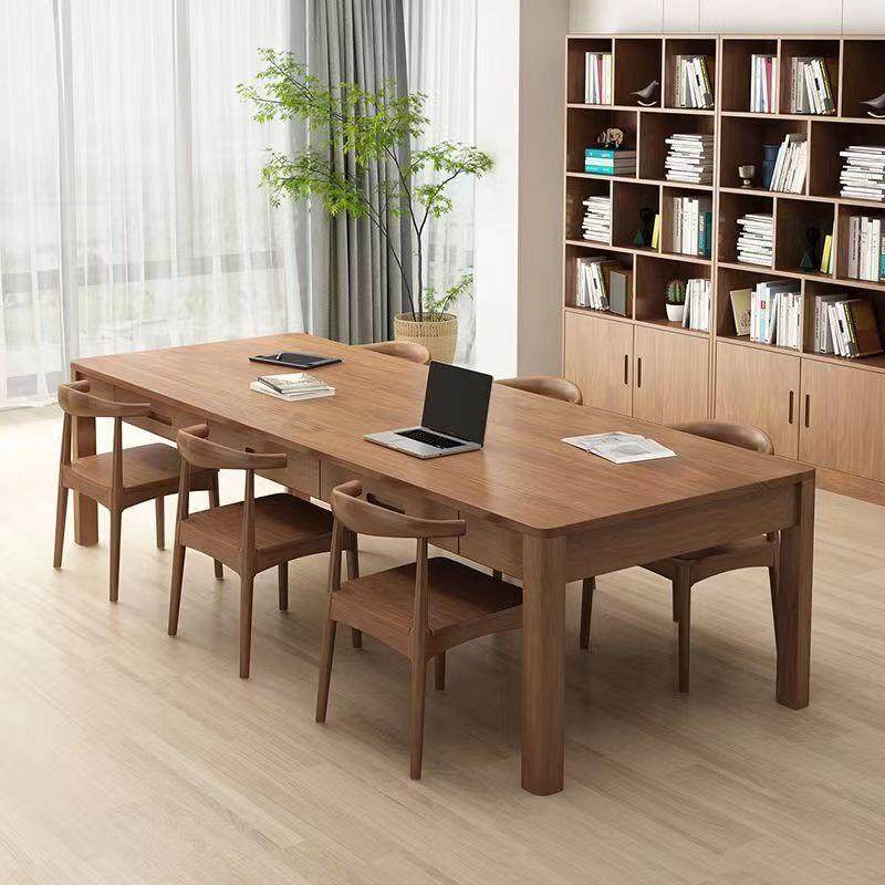 简约代实wef4trwe木桌书条带抽屉客厅长桌现办公桌长电脑桌工作台